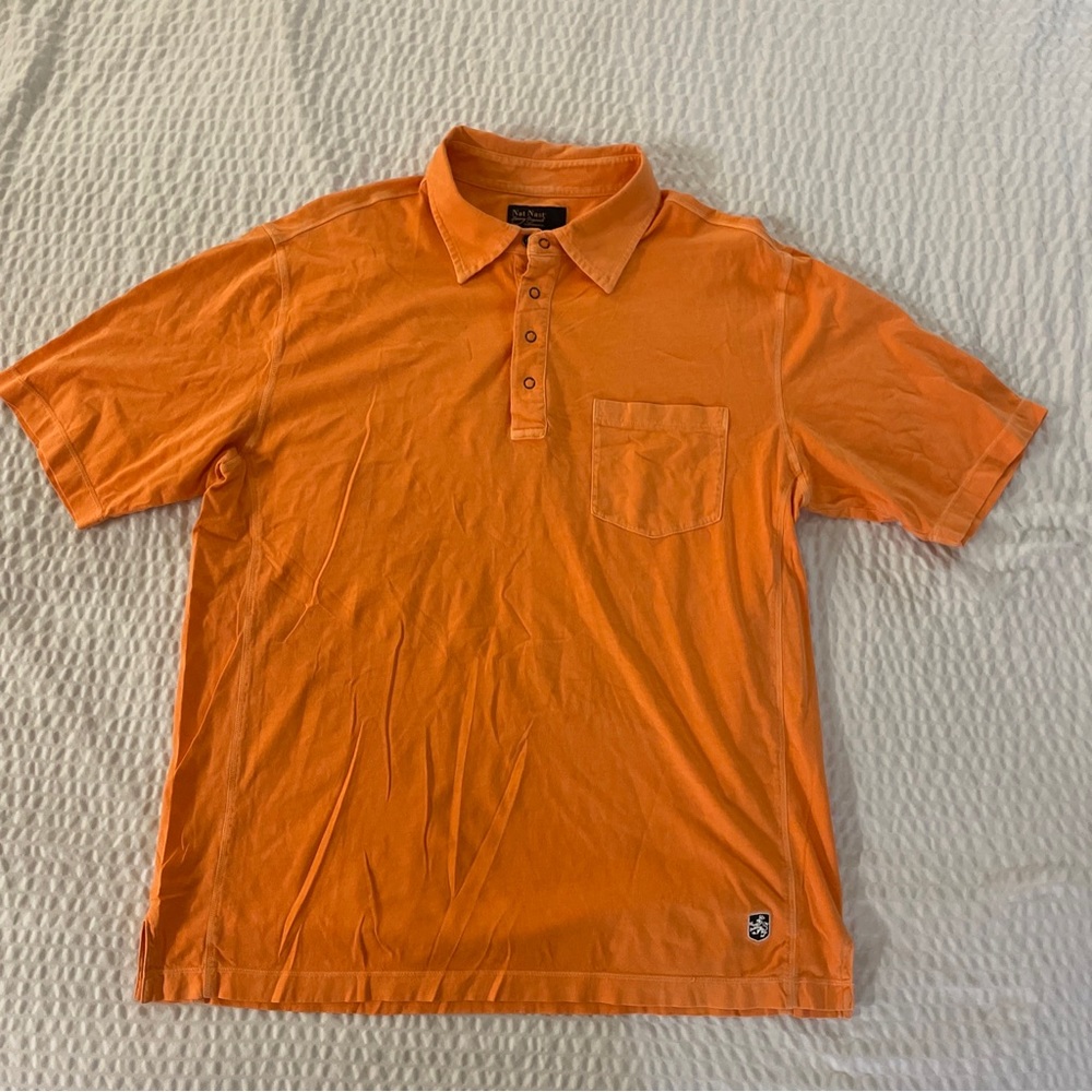 NAT NAST Garment Dyed Snap Placket Short Sleeve Sport Shirt in Tangerine Size M